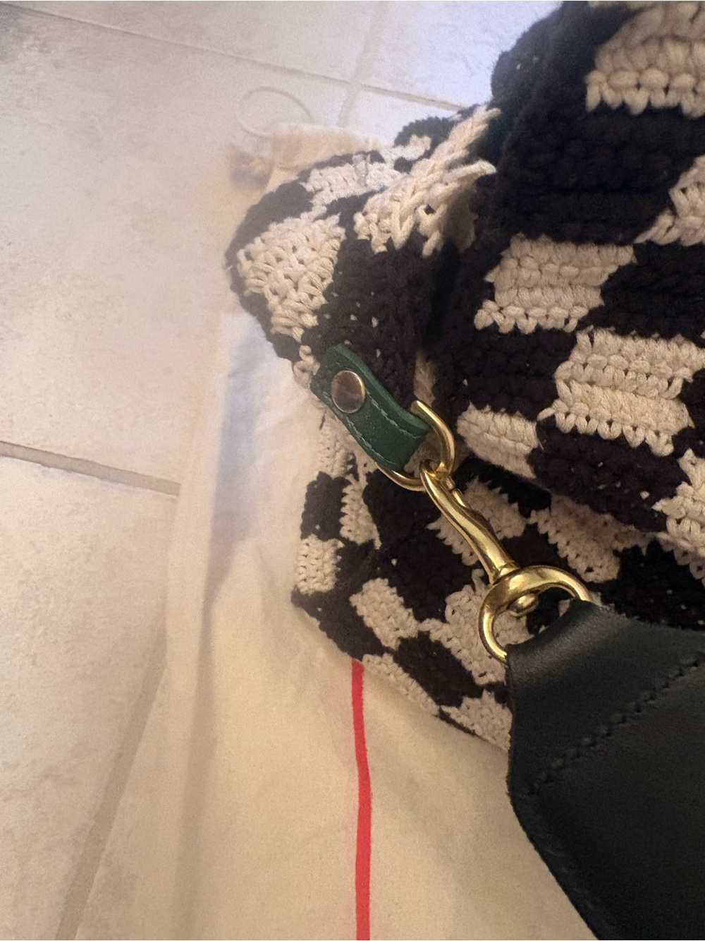Clare V summer Simple Tote - Black & Cream Crochet Checker Tote - Picture 12 of 15